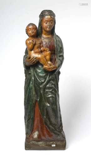Grande "Vierge à l''Enfant" en bois sculpt...