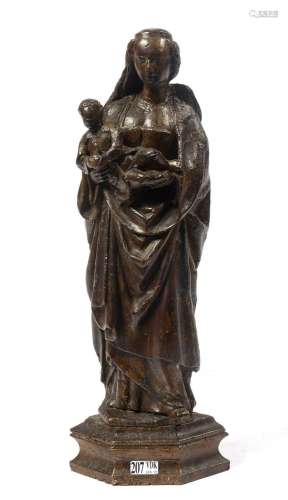 "Vierge à l'Enfant souriant" en chêne sculpté ...