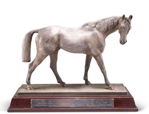 A SILVER-PLATED MODEL OF A STALLION, modelled by Fredrick &#...