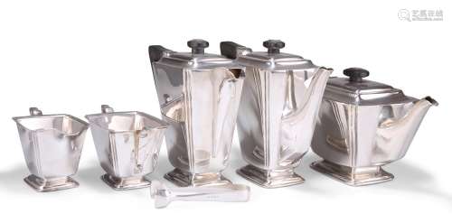 AN ART DECO-STYLE SILVER-PLATED FIVE-PIECE TEA SERVICE, by W...