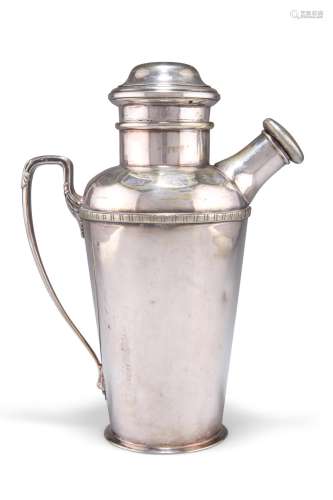 A SILVER-PLATED COCKTAIL SHAKER, by Adie Brothers, of taperi...