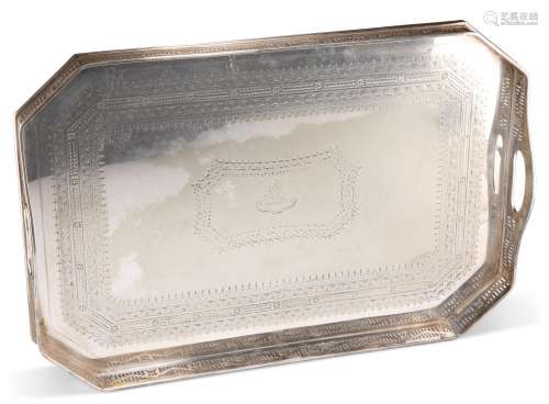 A LARGE VICTORIAN SILVER-PLATED GALLERIED TRAY, rectangular ...