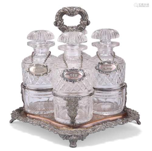 A WILLIAM IV OLD SHEFFIELD PLATE FOUR-BOTTLE DECANTER STAND,...