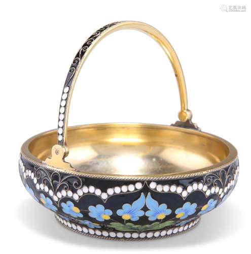 A RUSSIAN SOVIET-PERIOD SILVER AND ENAMEL SWING-HANDLE BOWL,...