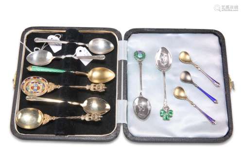 A COLLECTION OF SILVER AND ENAMEL SPOONS, including a Norweg...