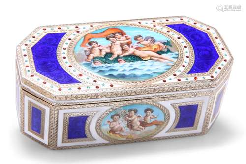 AN EDWARDIAN FINE SILVER AND ENAMEL SNUFF BOX, maker's ...