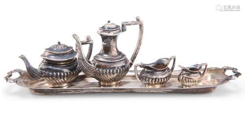 AN ELIZABETH II MINIATURE SILVER FOUR-PIECE TEA AND COFFEE S...