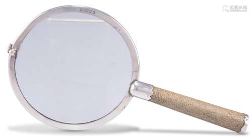 A GEORGE V SILVER AND SHAGREEN MAGNIFYING GLASS, maker'...