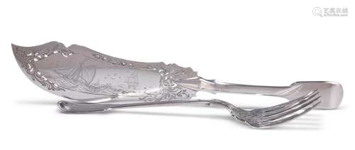 A PAIR OF VICTORIAN SILVER FISH SERVERS, by Francis Higgins ...