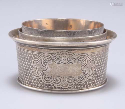 A GERMAN SILVER COLLAPSIBLE BEAKER CUP, the tapering cylindr...