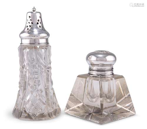 A GEORGE V SILVER-MOUNTED CUT-GLASS SUGAR CASTER, by Saint A...