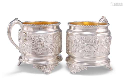 A PAIR OF VICTORIAN SILVER MUGS, by Cartwright & Woodwar...