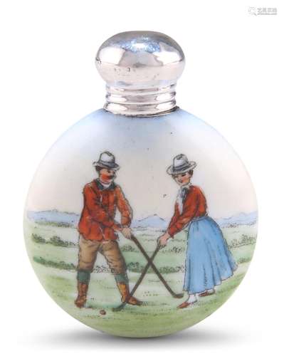 AN EARLY 20TH CENTURY SILVER-TOPPED PORCELAIN SCENT FLASK, m...