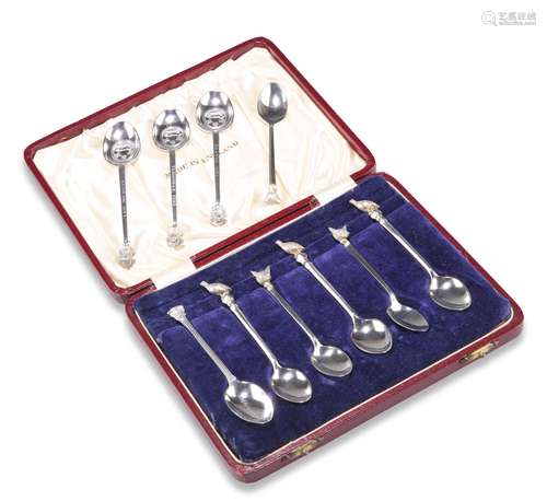 A SET OF SIX GEORGE VI SILVER SPORTING TEASPOONS, by William...