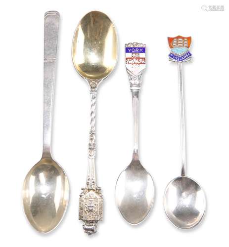 A GROUP OF FOUR SILVER SPOONS, various marks, including two ...