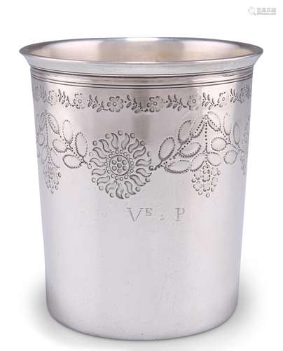 A FRENCH SILVER BEAKER, maker PF, Paris, c.1819-1838, straig...