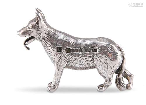 AN ELIZABETH II SILVER MODEL OF AN ALSATIAN, maker's ma...