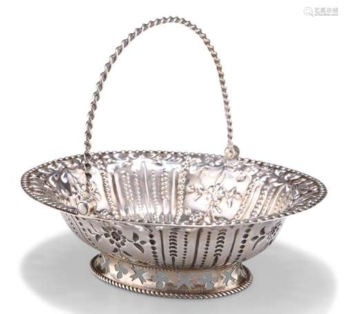 A GEORGE III SILVER PIERCED BASKET, maker's mark indist...