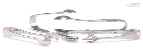 FOUR PAIRS OF SILVER SUGAR TONGS, VICTORIAN AND LATER, inclu...