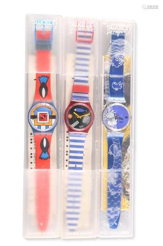 THREE SWATCH WATCHES, comprising CORNIELLE GK206, PAELLA GN1...