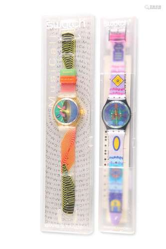 TWO SWATCH WATCHES, comprising SARI GM111 and MUSICALL SLJ10...