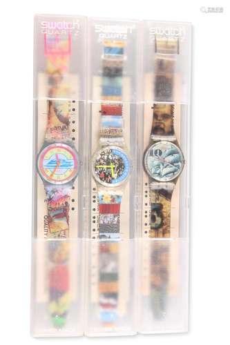 THREE SWATCH WATCHES, comprising MARK GM106, POSTCARD GN127 ...