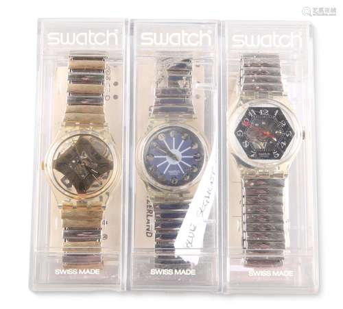 THREE ASSORTED SWATCH WATCHES, comprising BLUE SEGMENT GK158...