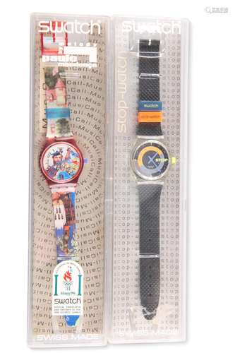 TWO SWATCH WATCHES, comprising DUDELSACK SLR101 and COFFEE B...