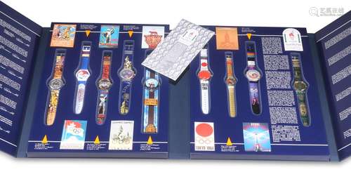 A SET OF NINE OLYMPIC THEMED SWATCH WATCHES, LIMITED EDITION...