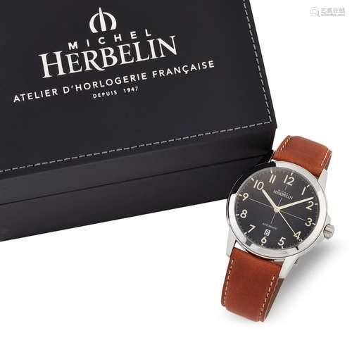 A GENTS STEEL MICHEL HERBELIN AUTOMATIC STRAP WATCH, circula...