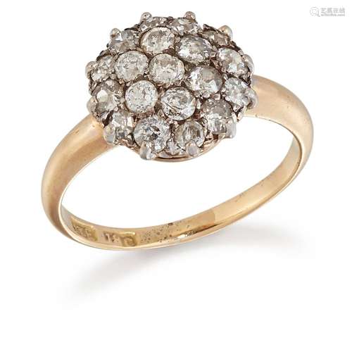 A DIAMOND CLUSTER RING, old-cut diamonds in claw settings, t...