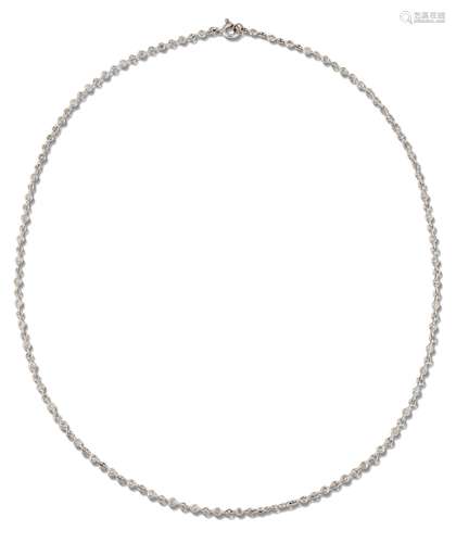 A DIAMOND NECKLACE, round brilliant-cut diamond links spaced...