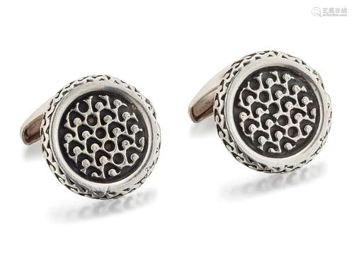 PENTTI SARPANEVA - A PAIR OF FINNISH SILVER CUFFLINKS, desig...