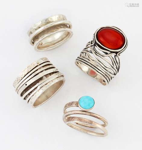 THREE MEXICAN SILVER RINGS, including TWO MEDITATION RINGS; ...