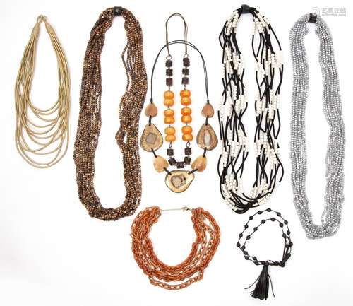 EIGHT LARGE STATEMENT NECKLACES, including three beaded neck...