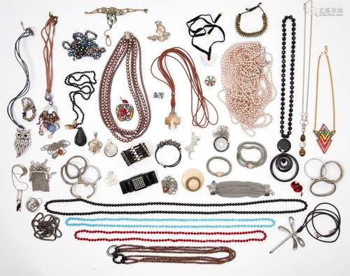 A QUANTITY OF COSTUME JEWELLERY, including A SWAROVSKI PENDA...