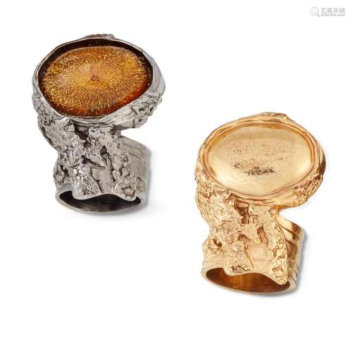 YVES SAINT LAURENT - TWO ARTY RINGS, one gilt, the other ano...