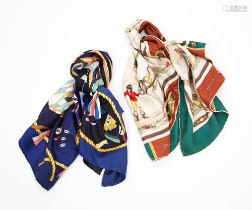 HERMÈS – TWO SILK SCARVES, including ‘LES FOLIES DE CIEL’, B...