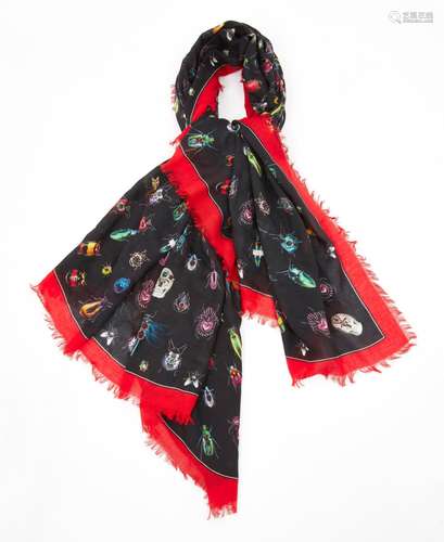 ALEXANDER MCQUEEN - A JEWELLED BUGS MODAL AND WOOL SCARF / S...