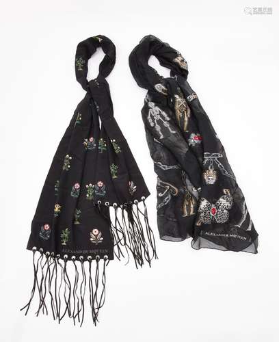 ALEXANDER MCQUEEN - TWO SCARVES, a Ruby Rock fil coupé scarf...