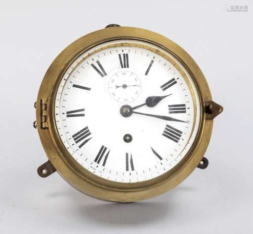 Brass ship clock, with white e