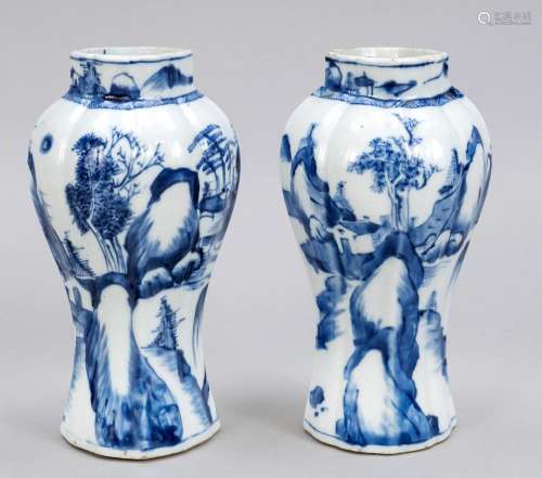 Pair of lobed vases with blue