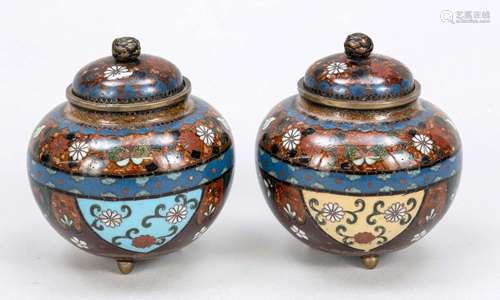 Pair of cloisonné lidded vesse