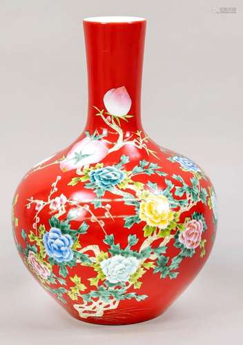 Red-ground Famille Rose vase,