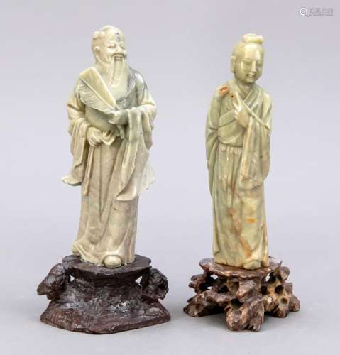 2 soapstone figures, China, 20