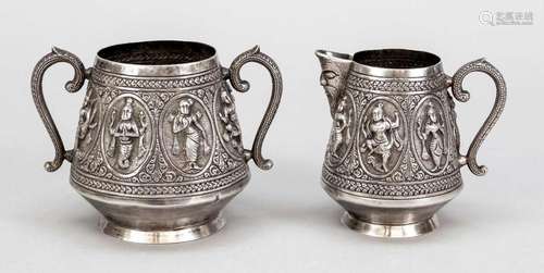 Sugar bowl and creamer, India,