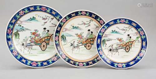 3 Famille Rose plates, China,