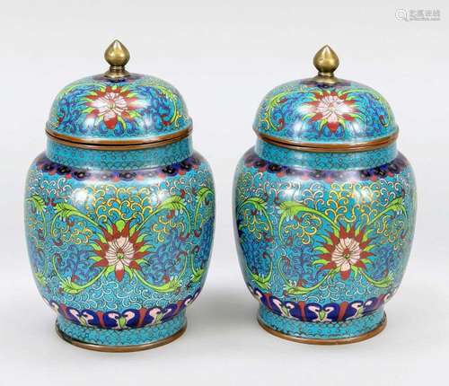 Pair of cloisonné lidded vases