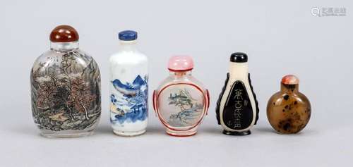 Mixed lot of 5 snuffbottles, C