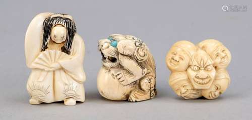 3 Netsuke, Japan, 19th c., ivo